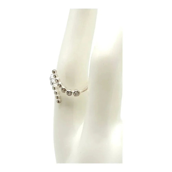 925 Sterling Silver Curvy Wrap Band Clear Rhinestone Ring Vintage Size 7.5 - Picture 2 of 7